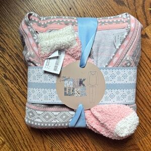 Muk Luks Pink and Gray Pajama Set
